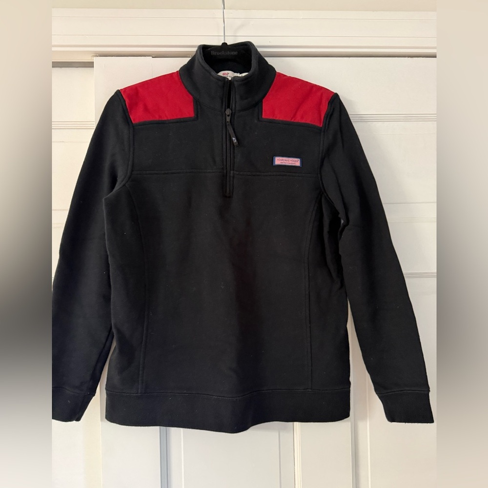 Vineyard Vines Black Quarter-Zip Pullover with Red Shoulder Panels
